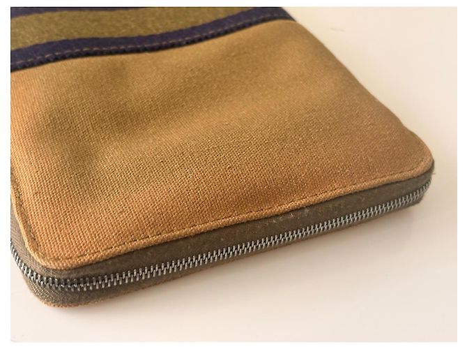 Hermès Brown canvas zip-around wallet with contrasting stripe - view 6