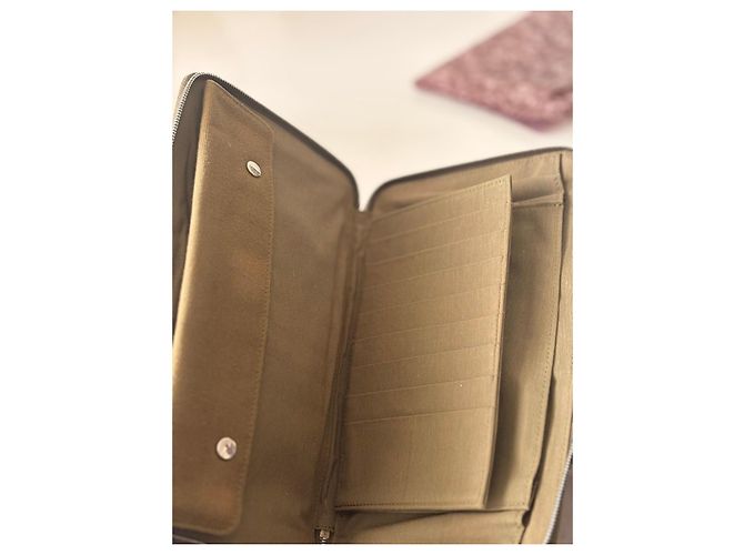 Hermès Brown canvas zip-around wallet with contrasting stripe - view 7