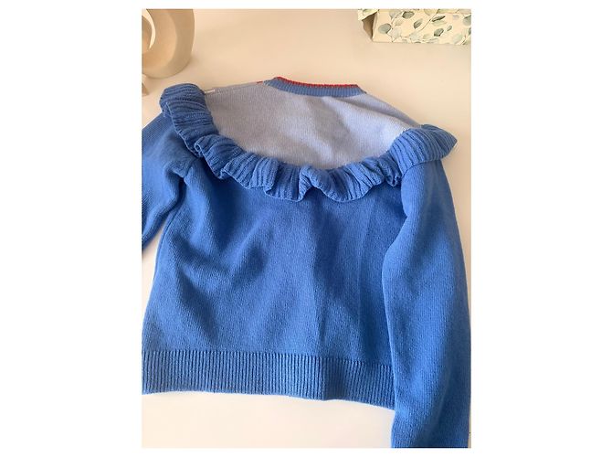 Miu Miu Cardigan in Blau mit Rüschen und Perlenknöpfen - Ansicht 5