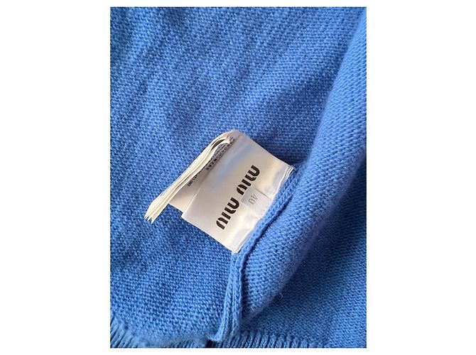 Miu Miu Cardigan in Blau mit Rüschen und Perlenknöpfen - Ansicht 6
