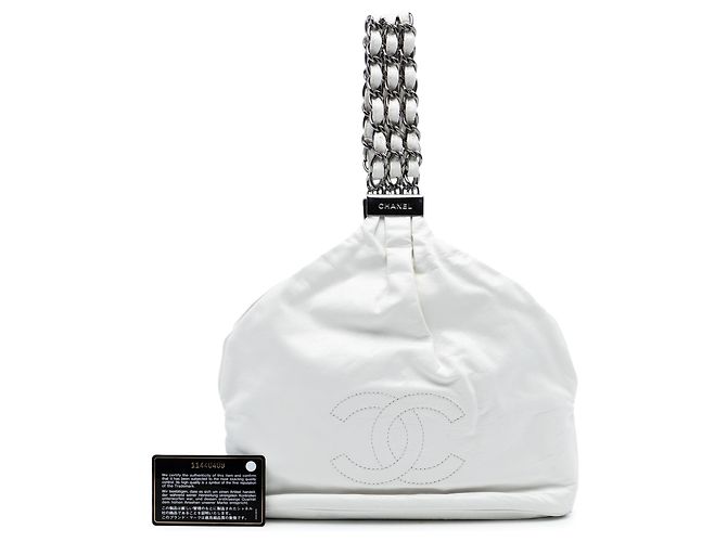 Borsa Hobo Chanel White CC Lambskin Rock and Chain Bianco - vista 7