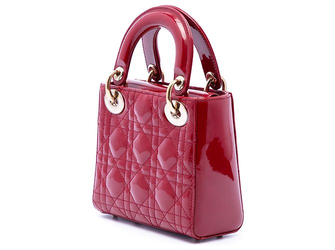 Lady Dior mini in vernice cannage rosso Bordò - vista 2