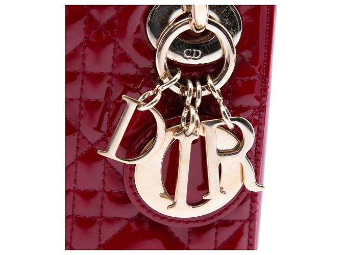 Lady Dior mini in vernice cannage rosso Bordò - vista 5