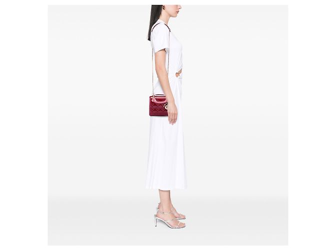 Lady Dior mini in vernice cannage rosso Bordò - vista 6
