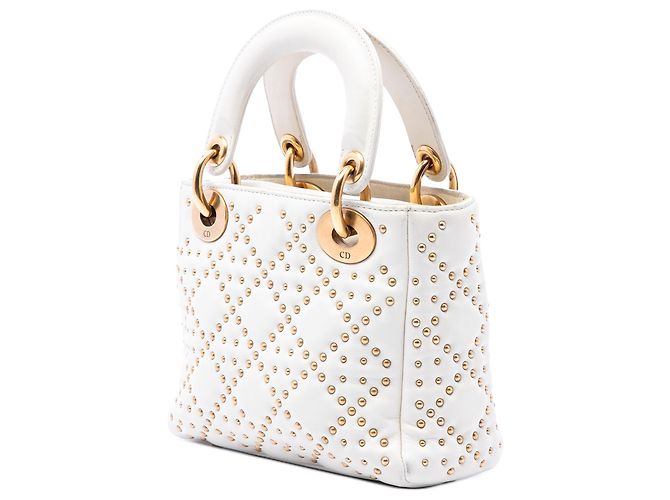 Dior Lady Dior Mini in agnello bianco cannage con borchie - vista 2