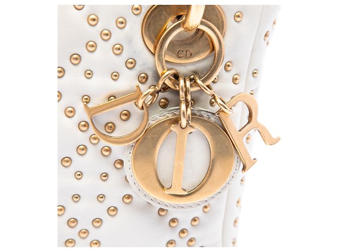 Dior Lady Dior Mini in agnello bianco cannage con borchie - vista 5