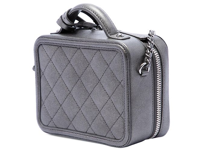 Vanity Beauty Case Chanel Gray Small Metallic Caviar CC Filigree Marrone Grigio antracite - vista 2