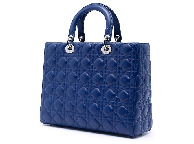 Lady Dior in agnello cannage blu grande - vista 2