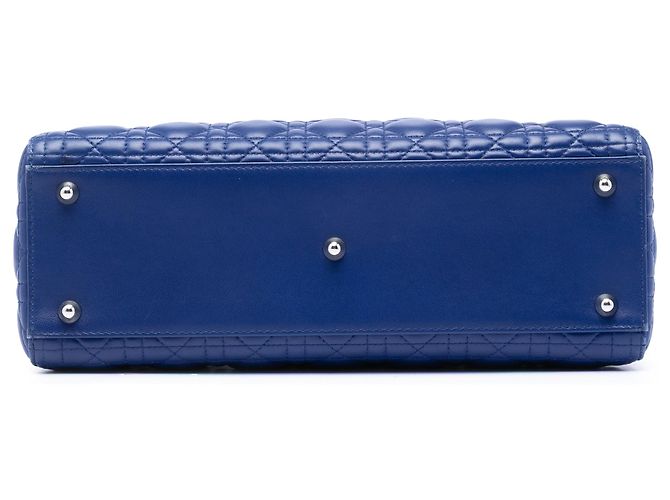 Lady Dior in agnello cannage blu grande - vista 3