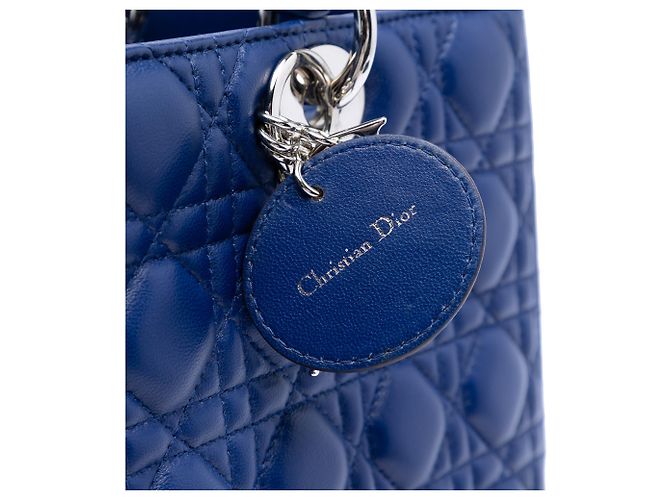 Lady Dior in agnello cannage blu grande - vista 5