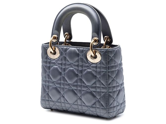 Lady Dior Mini in raso grigio con cristalli Swarovski Cannage Marrone - vista 2