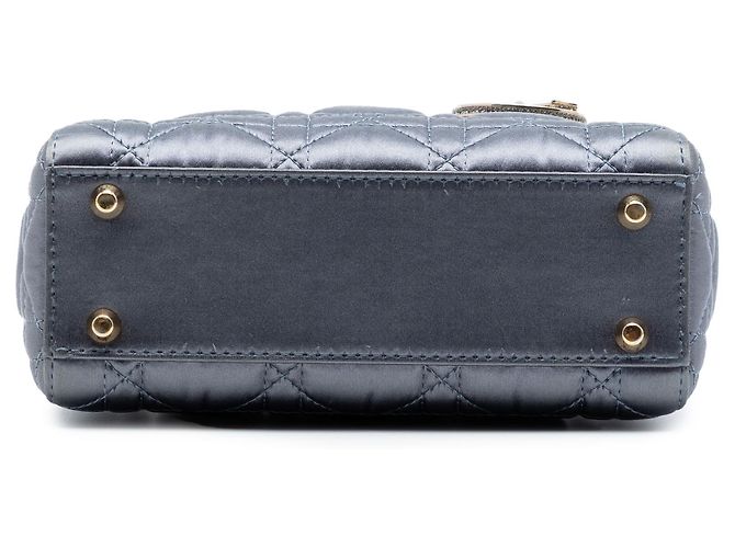 Lady Dior Mini in raso grigio con cristalli Swarovski Cannage Marrone - vista 3