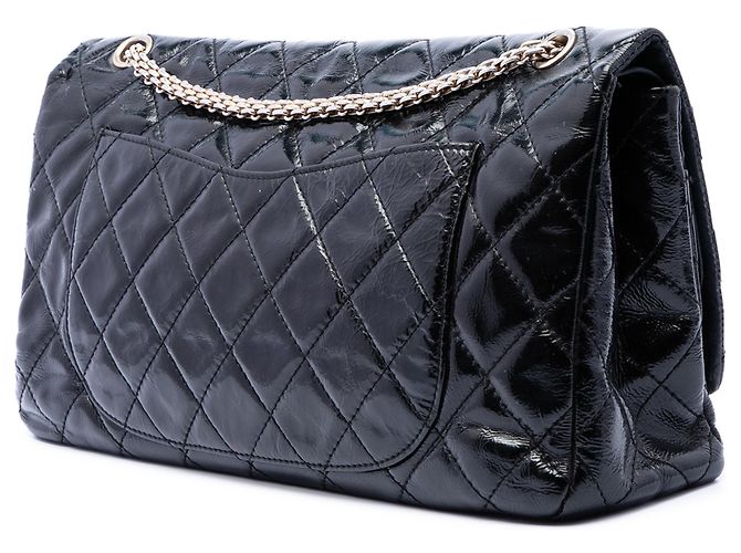 Chanel Black Quilted Crinkled Patent Reissue 2.55 Double Flap 227 Nero - vista 2