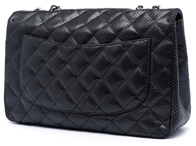 Chanel Black Jumbo Classic Perforiertes Lammleder Single Flap Schwarz - Ansicht 2