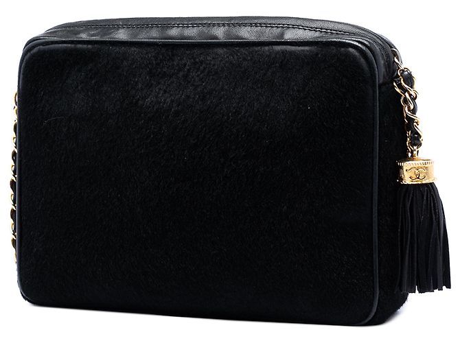 Camera Borsa a tracolla Chanel Black CC in crine di cavallo e pelle con nappa Nero - vista 2