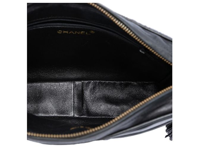 Camera Borsa a tracolla Chanel Black CC in crine di cavallo e pelle con nappa Nero - vista 4