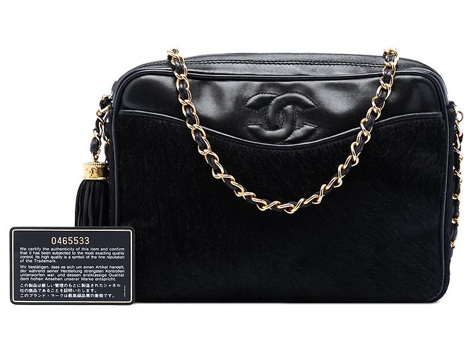 Camera Borsa a tracolla Chanel Black CC in crine di cavallo e pelle con nappa Nero - vista 6