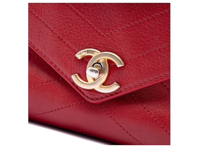Chanel Red Small CC Chevron Calfskin Envelope Flap Rosso - vista 5
