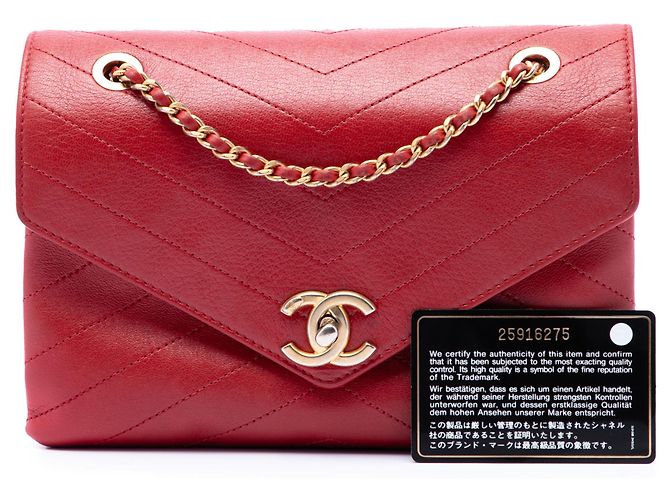 Chanel Red Small CC Chevron Calfskin Envelope Flap Rosso - vista 7
