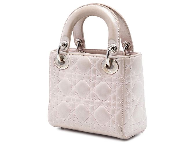 Lady Dior Cannage in agnello iridescente rosa mini - vista 2