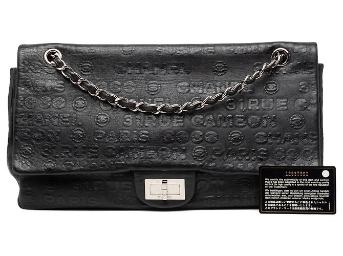Chanel Black Maxi Embossed Calfskin 31 Rue Cambon Reissue 2.55 Double Flap Nero - vista 8
