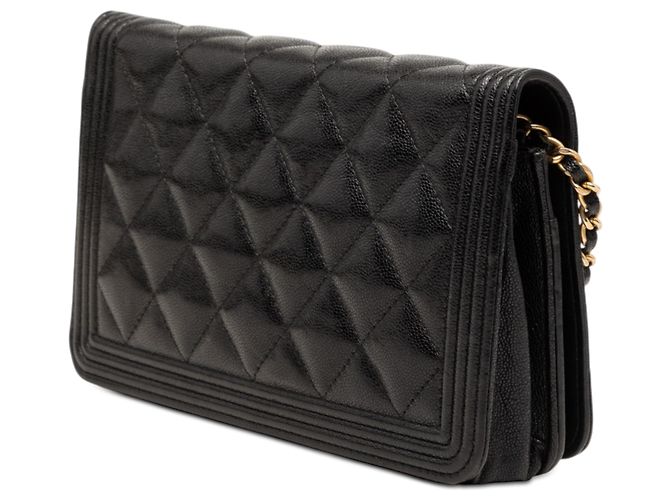 Portafoglio Chanel Boy in caviar trapuntato nero con catena - vista 2