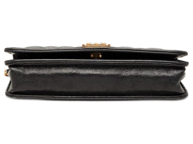 Portafoglio Chanel Boy in caviar trapuntato nero con catena - vista 3