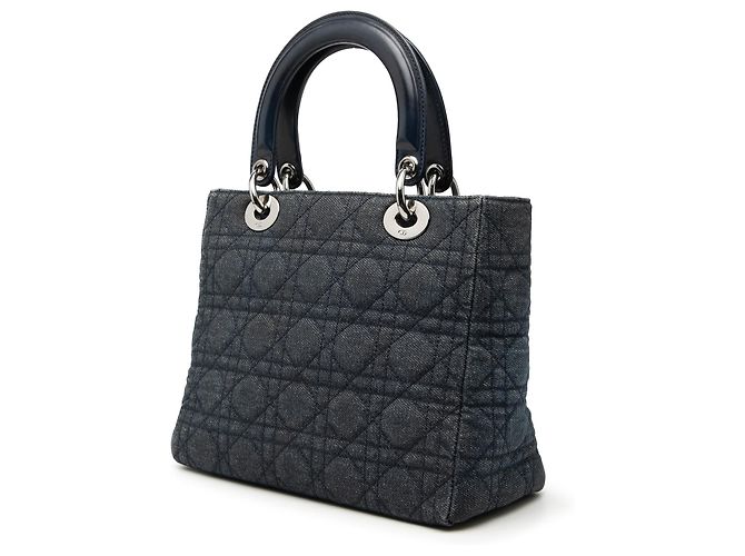 Lady Dior in blauem Cannage-Denim, Größe Medium Marineblau - Ansicht 2