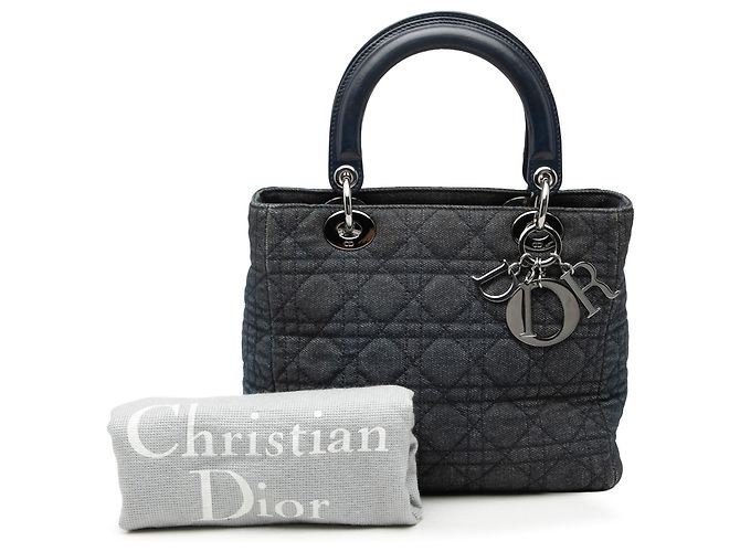 Lady Dior in blauem Cannage-Denim, Größe Medium Marineblau - Ansicht 8
