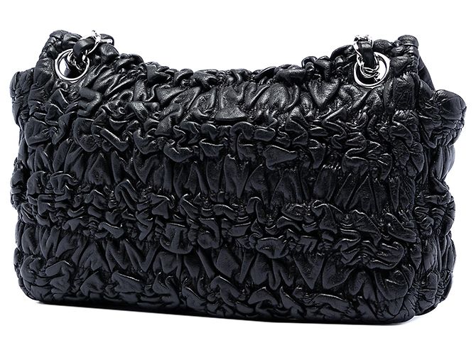 Chanel Black Medium Ruched Lambskin Astrakhan Flap Nero - vista 2