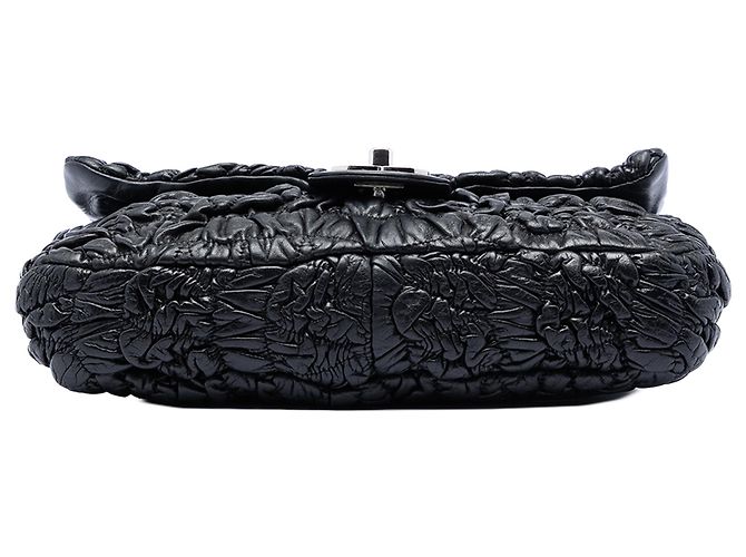 Chanel Black Medium Ruched Lambskin Astrakhan Flap Nero - vista 3