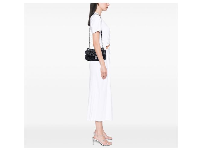 Chanel Black Medium Ruched Lambskin Astrakhan Flap Nero - vista 5