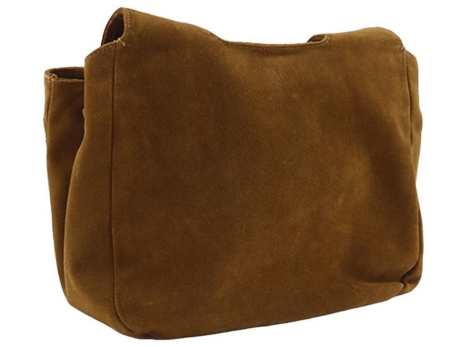 Salvatore Ferragamo Borsa a tracolla Ferragamo in scamosciato marrone con cuciture e nappe - vista 3