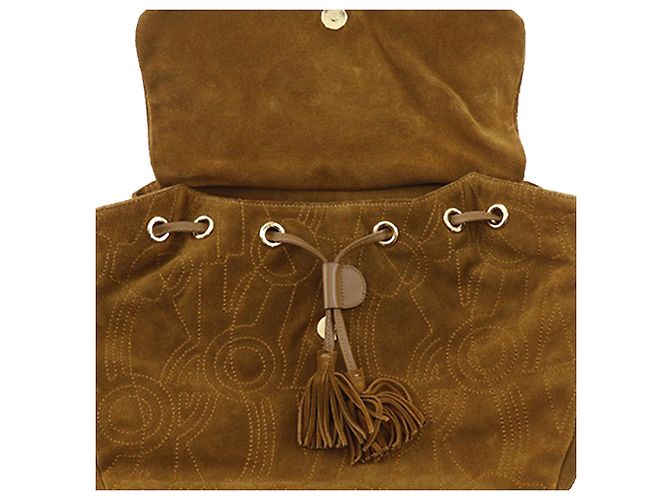 Salvatore Ferragamo Borsa a tracolla Ferragamo in scamosciato marrone con cuciture e nappe - vista 7