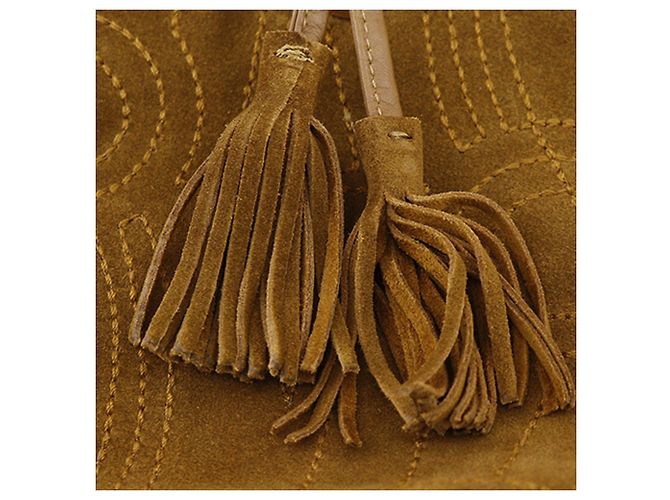 Salvatore Ferragamo Borsa a tracolla Ferragamo in scamosciato marrone con cuciture e nappe - vista 8