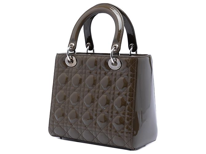 Lady Dior Cannage in vernice marrone misura Medium Cachi - vista 2