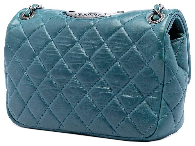 Chanel Blue Quilted Calfskin Plaque Double Flap - vista 2