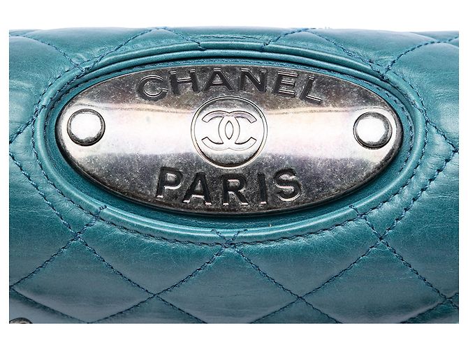 Chanel Blue Quilted Calfskin Plaque Double Flap - vista 5