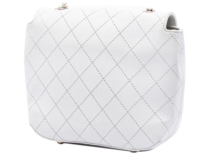 Chanel White Small Stitched Calfskin Covered CC Flap Bianco - vista 2