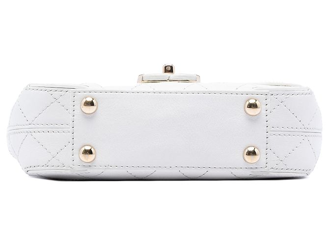 Chanel White Small Stitched Calfskin Covered CC Flap Bianco - vista 3