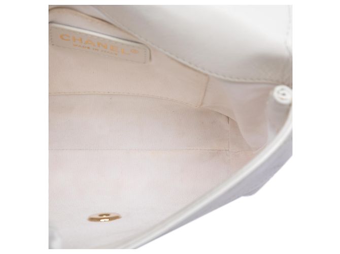 Chanel White Small Stitched Calfskin Covered CC Flap Bianco - vista 4