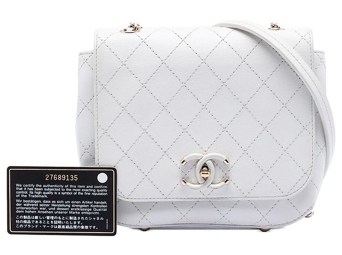 Chanel White Small Stitched Calfskin Covered CC Flap Bianco - vista 6