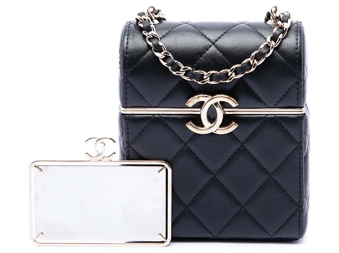 Chanel Black Small Quilted Lambskin Box With Chain Nero - vista 7