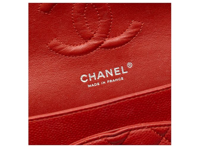 Chanel Red Medium Classic Caviar Double Flap Rosso Bordò - vista 5