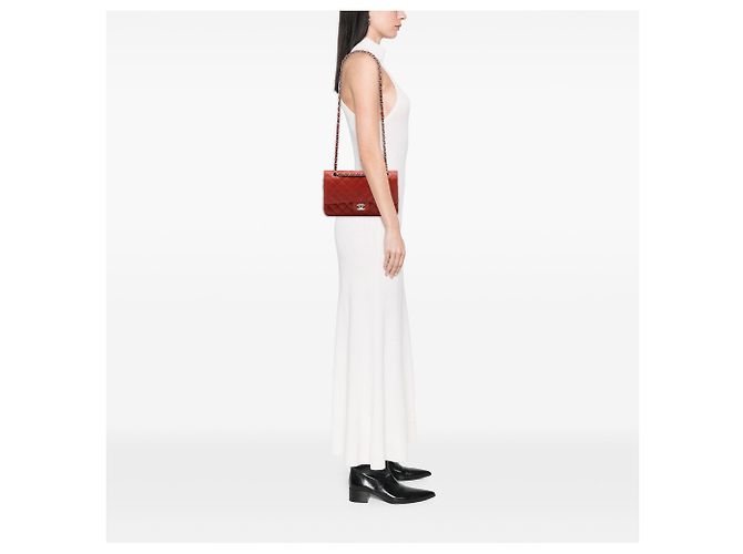 Chanel Red Medium Classic Caviar Double Flap Rosso Bordò - vista 6