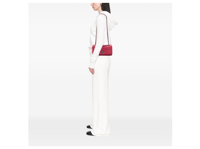Chanel Red Small Quilted Iridescent Calfskin New Bubble Flap Rosso - vista 5