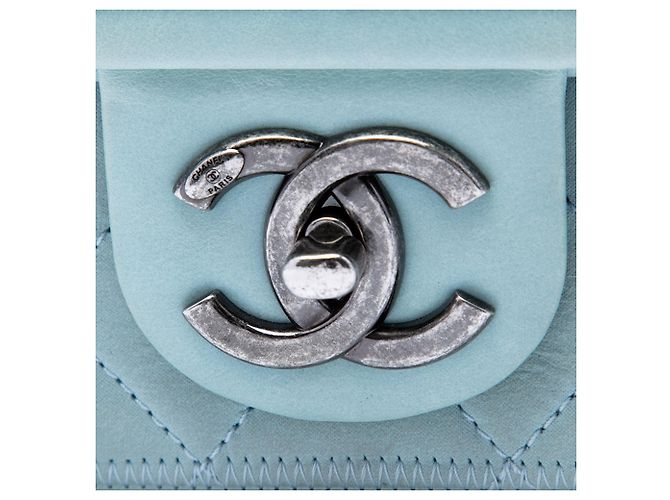 Chanel Blue CC trapuntato in pelle di vitello Single Flap Blu chiaro - vista 5