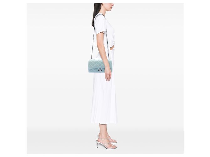 Chanel Blue CC trapuntato in pelle di vitello Single Flap Blu chiaro - vista 6