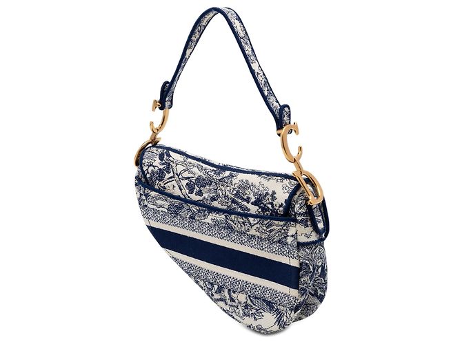 Borsa Saddle in tela Toile de Jouy ricamata blu Dior Blu navy - vista 2