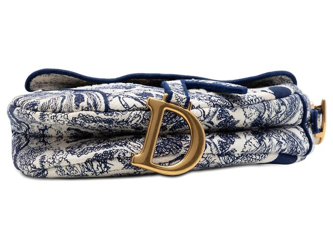 Borsa Saddle in tela Toile de Jouy ricamata blu Dior Blu navy - vista 3